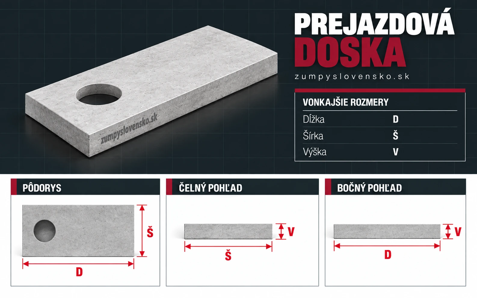 Prejazdová doska 15T – ilustračný produktový obrázok; presné rozmery a výbava podľa zvoleného modelu